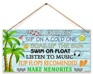 jacevoo retro wood sign pool rules hanging sign pool patio wall decoration outdoor swimming pool decor pool sign 6×12 inch