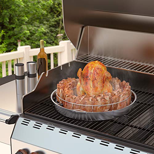 only fire Stainless Steel Circular Rib Rack and Chicken Roaster, BBQ Rib Rings for Smoker or Charcoal Grill