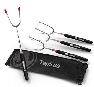 tapirus marshmallow roasting sticks | set of 4 extra long retractable campfire sticks | protect kids with insulated handles | extendable smore & hot dog skewers | heavy duty metal camping accessory