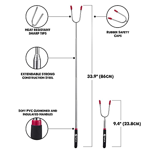 Tapirus Marshmallow Roasting Sticks | Set of 4 Extra Long Retractable Campfire Sticks | Protect Kids with Insulated Handles | Extendable Smore & Hot Dog Skewers | Heavy Duty Metal Camping Accessory