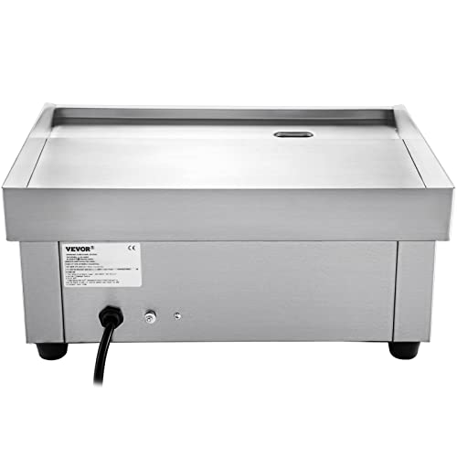 VEVOR Commercial Electric Griddle, 18" Teppanyaki Grill, 1600W Electric Flat Top Grill, Stainless Steel Electric Countertop Griddle w/Drip Hole, 50-300℃ Countertop Griddle for Pancake, Chicken