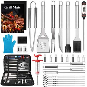 fopcc bbq grill accessories grilling tools set, 33pcs stainless steel bbq accessories with carry bag, barbecue utensils set for camping, kitchen, outdoor, perfect bbq tools gift for men women