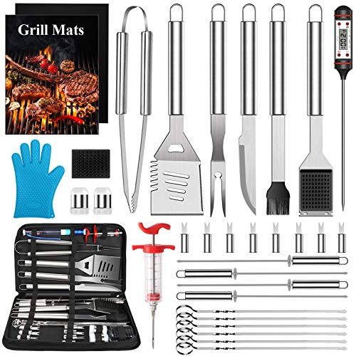 FoPcc BBQ Grill Accessories Grilling Tools Set, 33PCS Stainless Steel BBQ Accessories with Carry Bag, Barbecue Utensils Set for Camping, Kitchen, Outdoor, Perfect BBQ Tools Gift for Men Women