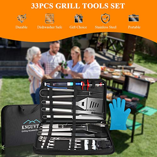 FoPcc BBQ Grill Accessories Grilling Tools Set, 33PCS Stainless Steel BBQ Accessories with Carry Bag, Barbecue Utensils Set for Camping, Kitchen, Outdoor, Perfect BBQ Tools Gift for Men Women