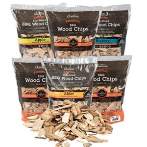 camerons products wood smoker chips, 6 pack ~ 2 lb. bag, 260 cu. in. – apple, alder, hickory, cherry, bourbon soaked oak, pecan – 100% natural, fine wood smoking and barbecue chips