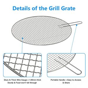 Tiga Grill Grate for Solo Stove Bonfire, Upgrade Stainless Steel Solid Cooking Grates Replacement Parts for 19in Fire Pit, Outdoor Charcoal Grill Cooking Grate with Handle