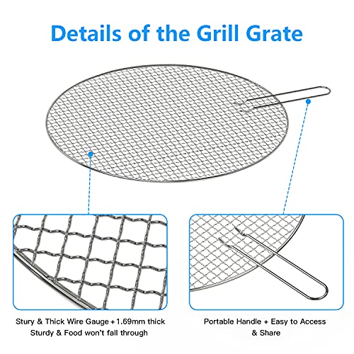 Tiga Grill Grate for Solo Stove Bonfire, Upgrade Stainless Steel Solid Cooking Grates Replacement Parts for 19in Fire Pit, Outdoor Charcoal Grill Cooking Grate with Handle