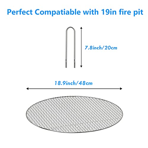 Tiga Grill Grate for Solo Stove Bonfire, Upgrade Stainless Steel Solid Cooking Grates Replacement Parts for 19in Fire Pit, Outdoor Charcoal Grill Cooking Grate with Handle