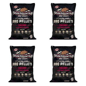 bear mountain bbq fk13 premium all-natural hardwood mild and fruity cherry bbq smoker pellets for outdoor grilling, 20 pounds (4 pack)
