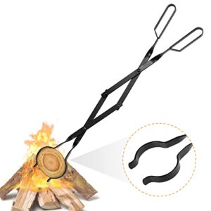 uten fire tongs 26” long heavy duty fireplace log tongs indoor fire tools log grabber cast iron fire pits accessories for outdoor stove long logs tweezers firewood tongs campfire tongs
