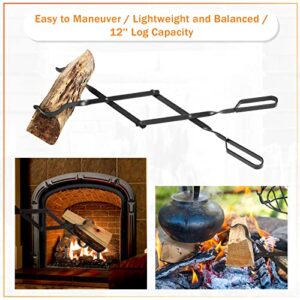 Uten Fire Tongs 26” Long Heavy Duty Fireplace Log Tongs Indoor Fire Tools Log Grabber Cast Iron Fire Pits Accessories for Outdoor Stove Long Logs Tweezers Firewood Tongs Campfire Tongs