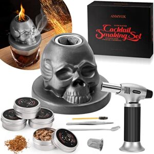 Cocktail Smoker Kit with Torch, Anmyox Whiskey Smoker Infuser Kit with Gift Box, Bourbon Whiskey Set Gift for Men,Skull old Fashioned Smoker Kit for Your Friends, Husband, Dad.（No Butane）