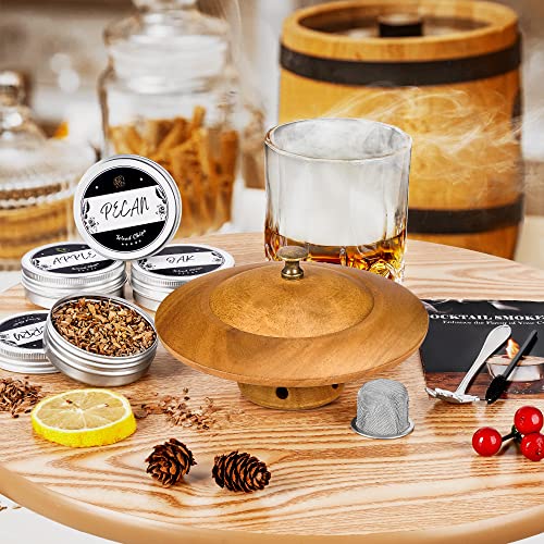 Cocktail Whiskey Drink Smoker Kit – 4 Flavors Wood Chips, Old Fashioned Chimney Drink Smoker Set for Infuse Bourbon, Cocktails, Whiskey, Wine, Meat, Cheese, Ideal Gifts for Men, Husband, Dad, Christmas