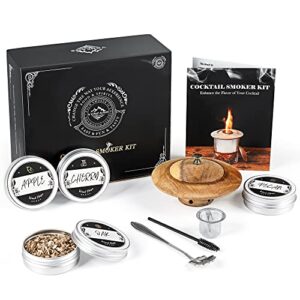 Cocktail Whiskey Drink Smoker Kit – 4 Flavors Wood Chips, Old Fashioned Chimney Drink Smoker Set for Infuse Bourbon, Cocktails, Whiskey, Wine, Meat, Cheese, Ideal Gifts for Men, Husband, Dad, Christmas