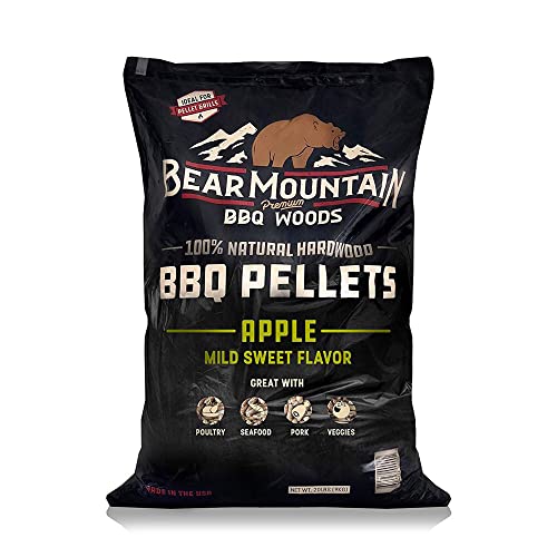 Bear Mountain BBQ All Natural Hardwood Gourmet Blend, Hickory, and Apple Smoker Pellets for Outdoor Grilling, 20 Pound Bag Each