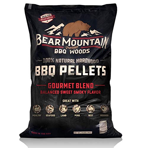 Bear Mountain BBQ All Natural Hardwood Gourmet Blend, Hickory, and Apple Smoker Pellets for Outdoor Grilling, 20 Pound Bag Each