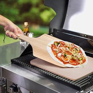 KORCCI Pizza Stone 15 x 12In, Free Wooden Pizza Peel Paddle, Rectangular Pizza Stone for Oven Baking & BBQ Grilling. Cordierite Thermal Shock Resistant Cooking Stone, Durable and Safe