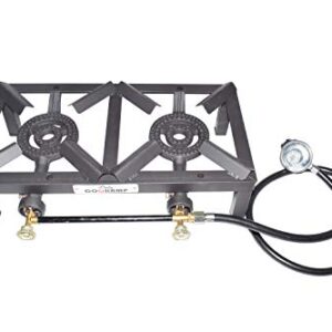 COOKAMP Double Burner Angle Iron Camp Stove with CSA Listed Regulator and 4ft Hose [SA2200]