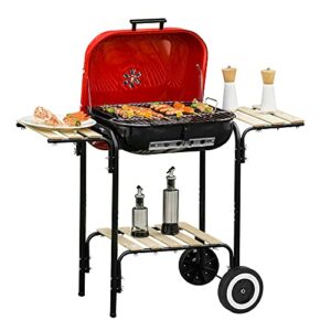 outsunny 19” steel porcelain portable outdoor charcoal barbecue grill