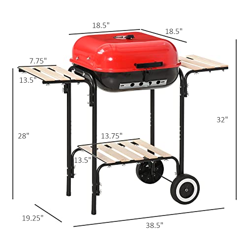 Outsunny 19” Steel Porcelain Portable Outdoor Charcoal Barbecue Grill