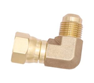 90 degree elbow connector coupling adapter for fire pit,bbq grills and olympian wave heater brass tube fitting, replacement for camco 57633 (3/8″ female swivel flare x 3/8″ male flare)