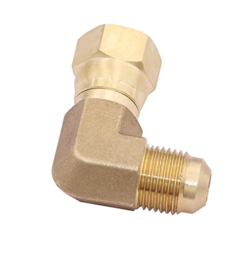 90 Degree Elbow Connector Coupling Adapter for Fire Pit,BBQ Grills and Olympian Wave Heater Brass Tube Fitting, Replacement for Camco 57633 (3/8" female swivel flare x 3/8" male flare)