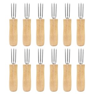 12 pcs corn cob forks with wooden handle corn forks corn on the cob holders for bbq sweetcorn roasted meat fruit