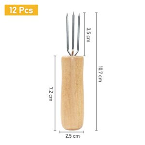 12 Pcs Corn Cob Forks with Wooden Handle Corn Forks Corn On The Cob Holders for BBQ Sweetcorn Roasted Meat Fruit