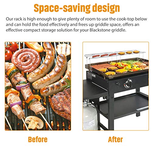 RUSFOL Durable Stainless Steel Griddle Warmimg Rack with a Food Tong, Compatible with 36" Blackstone Griddle, Keep Your Food Warm & Spa ce Saving BBQ Accessories, Free from Drill Hole&Easy to Install