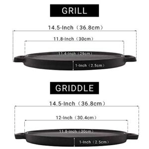 Cast Iron Reversible Grill/Griddle,12-Inch Double Handled Cast Iron Stovetop Grill/Griddle