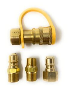 mi madol imports, llc madol 3/8″ natural gas quick connect fitting [910-583] lp gas propane hose quick disconnect kit, 100% solid brass
