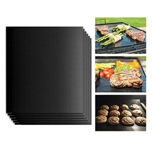 zcmiao bbq grill mat, thickness 0.25mm non stick bbq mat with holes heavy duty 500 ℉ grill & baking mats (set of 6), easy clean & use bbq accessories, reusable on gas charcoal electric grills black