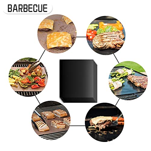 ZCMIAO BBQ Grill Mat, Thickness 0.25mm Non Stick BBQ Mat with Holes Heavy Duty 500 ℉ Grill & Baking Mats (Set of 6), Easy Clean & Use BBQ Accessories, Reusable on Gas Charcoal Electric Grills Black