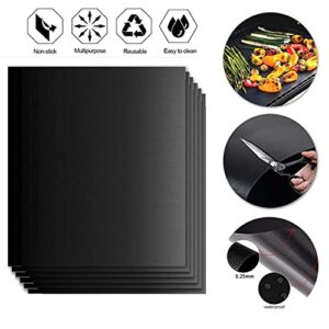 ZCMIAO BBQ Grill Mat, Thickness 0.25mm Non Stick BBQ Mat with Holes Heavy Duty 500 ℉ Grill & Baking Mats (Set of 6), Easy Clean & Use BBQ Accessories, Reusable on Gas Charcoal Electric Grills Black