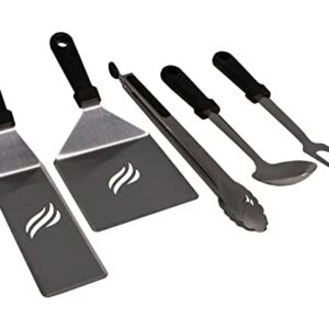 Blackstone 5045 Flat Top Griddle Accessories 5 Pieces Tool Kit - Heat Resistant BBQ Grilling Utensils- 5" Wide Hamburger Spatula, 3" Wide Spatula, 14" Tongs, 14" Serving & Basting Spoon, 14" Fork