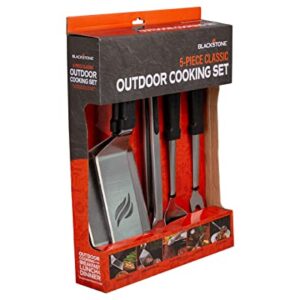 Blackstone 5045 Flat Top Griddle Accessories 5 Pieces Tool Kit - Heat Resistant BBQ Grilling Utensils- 5" Wide Hamburger Spatula, 3" Wide Spatula, 14" Tongs, 14" Serving & Basting Spoon, 14" Fork