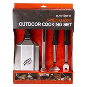 Blackstone 5045 Flat Top Griddle Accessories 5 Pieces Tool Kit - Heat Resistant BBQ Grilling Utensils- 5" Wide Hamburger Spatula, 3" Wide Spatula, 14" Tongs, 14" Serving & Basting Spoon, 14" Fork