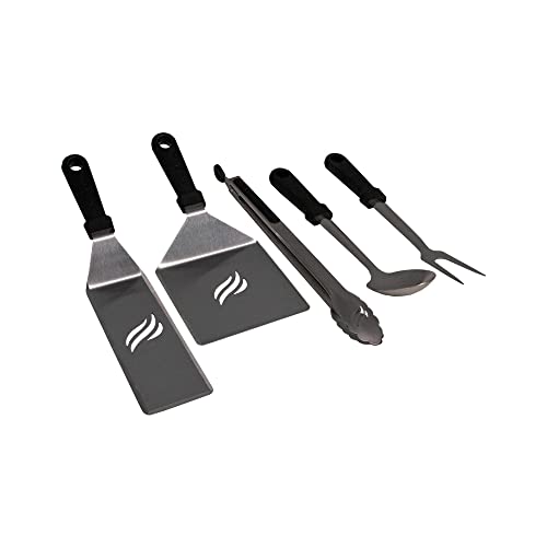 Blackstone 5045 Flat Top Griddle Accessories 5 Pieces Tool Kit - Heat Resistant BBQ Grilling Utensils- 5" Wide Hamburger Spatula, 3" Wide Spatula, 14" Tongs, 14" Serving & Basting Spoon, 14" Fork