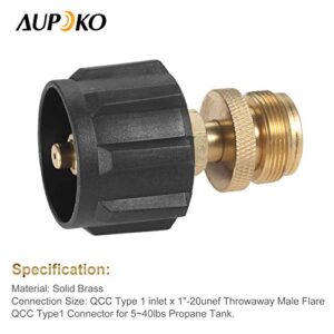 Aupoko Propane Cylinder Adaptor Convert, Portable 1LB Propane Tank Regulator Adapter with QCC Type1 Connector, 1"-20UNEF Throwaway Flexible Hose Line Adapter for Barbecue Grill