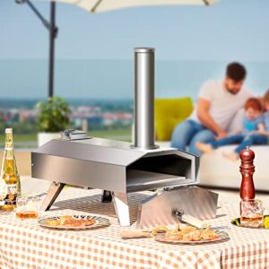 Giantex Outdoor Pizza Oven with 12'' Pizza Stone, Foldable Legs, Portable Stainless Steel Pizza Maker for Outside, Wood Pellet Fired Pizza Oven for Camping Picnic Backyard Family Gathering