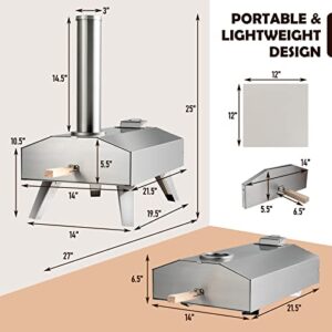 Giantex Outdoor Pizza Oven with 12'' Pizza Stone, Foldable Legs, Portable Stainless Steel Pizza Maker for Outside, Wood Pellet Fired Pizza Oven for Camping Picnic Backyard Family Gathering