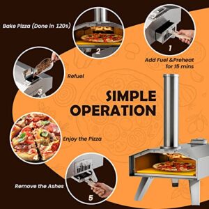 Giantex Outdoor Pizza Oven with 12'' Pizza Stone, Foldable Legs, Portable Stainless Steel Pizza Maker for Outside, Wood Pellet Fired Pizza Oven for Camping Picnic Backyard Family Gathering