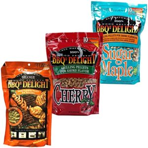 bbqr’s delight 3 pack orange cherry and sugar maple wood pellets 3 x 1lb bags
