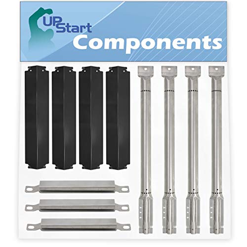 4 BBQ Gas Grill Tube Burner & 4 Heat Shield Plate Tent & 3 Crossover Tube Replacement Parts for Thermos 461262407 - Stainless Steel Pipe Burners & Porcelain Steel Flame Tamer & Carry Over Channel