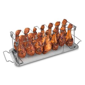navaris stainless steel chicken leg & wing rack – 14 slot roaster stand for chicken legs, wings, drumstick with drip tray for smoker grill or oven