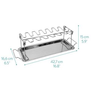 Navaris Stainless Steel Chicken Leg & Wing Rack - 14 Slot Roaster Stand for Chicken Legs, Wings, Drumstick with Drip Tray for Smoker Grill or Oven