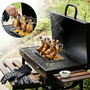 Navaris Stainless Steel Chicken Leg & Wing Rack - 14 Slot Roaster Stand for Chicken Legs, Wings, Drumstick with Drip Tray for Smoker Grill or Oven