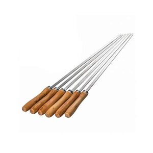 IMEEA Flat Skewers for Kabobs Stainless Steel Kebab Skewers for Grilling 16.5 Inch Barbecue Skewers with Nonslip Wooden Handle, Set of 6