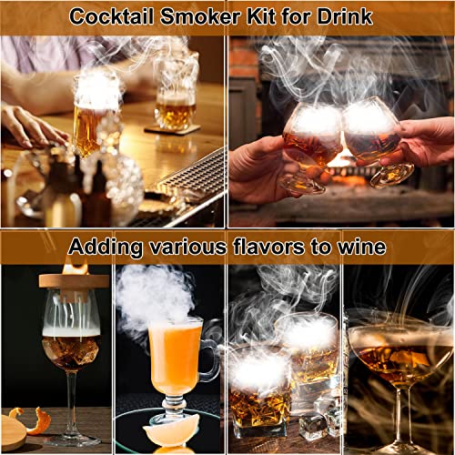 Cocktail Smoker Kit with Torch, Whiskey Smoker Kit, Bourbon Smoker Kit, Older Fashioned Drink Smoker Kit with 4 Favors Wood Chips, Whiskey Gifts for Men/ Husband/ Dad (No Butane)