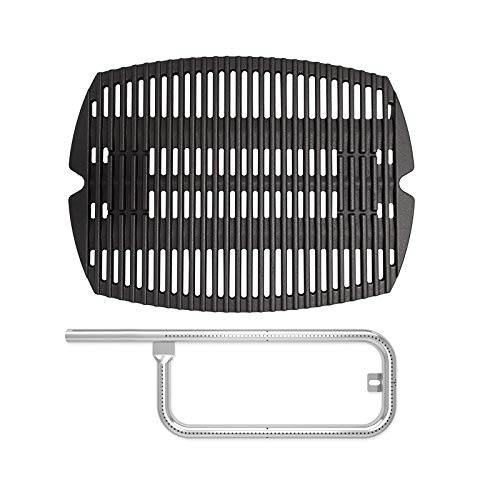 SafBbcue 7644/7582 Cast Iron Grate and 60040 Grill Burner Compatible Weber Q100, Q120, Q1000, Q1200, Baby Q, 386001, 386002, 516002, 516001, 50060001, 5106000 Grills